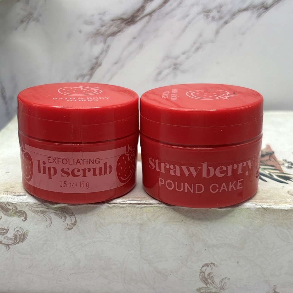 Bath & Body Works Strawberry Pound Cake Exfoliating Lip Scrub 2 Pack New Sealed